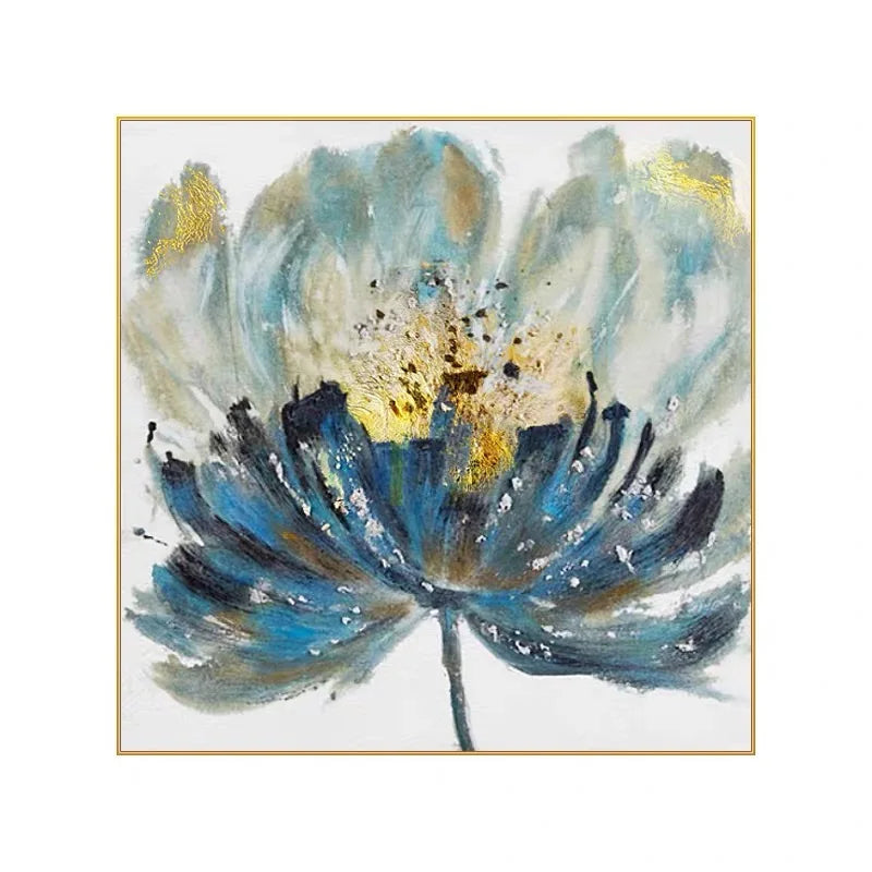 Gold Foil Texture Flower Wall Art Pic Hand Painted Modern Abstract Oil Painting On Canvas For Living Room Home Decor No Frame